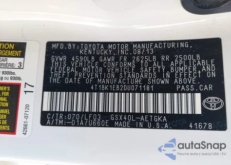 2013 Toyota Avalon Xle Premium from USA, damaged, VIN 4T1BK1EB2DU071181